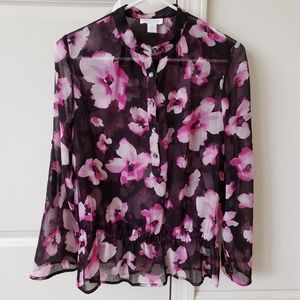 Like New 💖 Charter Club Petite Black and Pink Floral Top Small or Junior Girls…